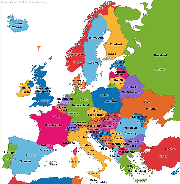 europäische landkarte mit hauptstädten Europakarte Lander In Europa Liste Der Lander Europas europäische landkarte mit hauptstädten