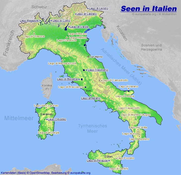 gardasee karte europa Seen In Italien Karte Mit Den Italienischen Seen gardasee karte europa